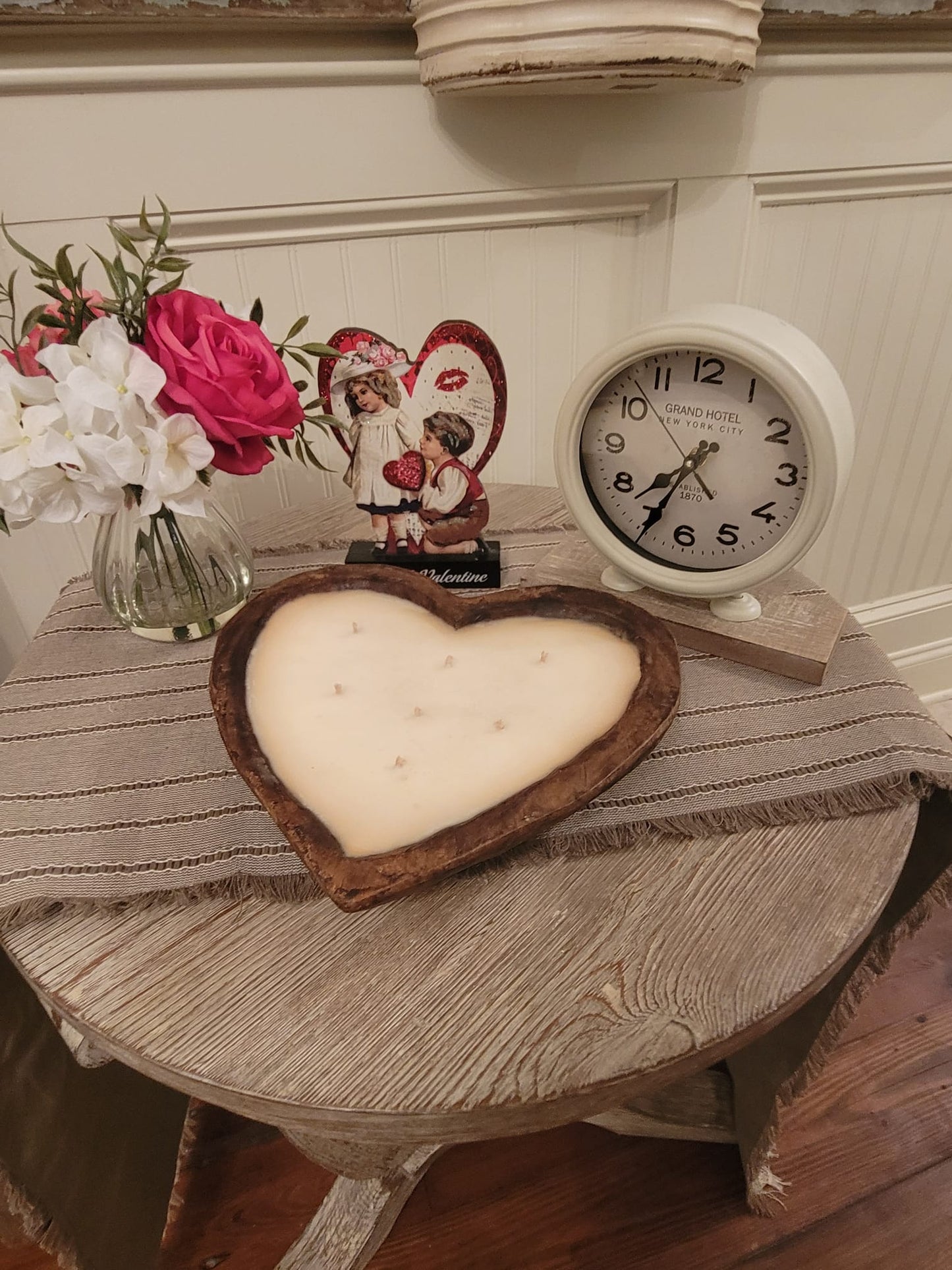 Large & Small Rustic Wooden Heart Candle
